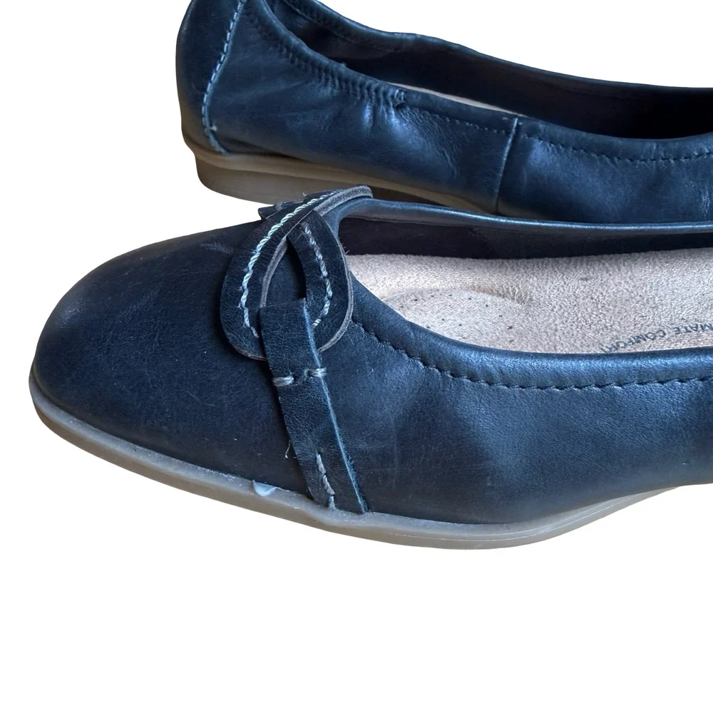 Clarks Lyrical Rhyme Black Leather Slip On Ballet Flats Square Toe Shoes sz 8